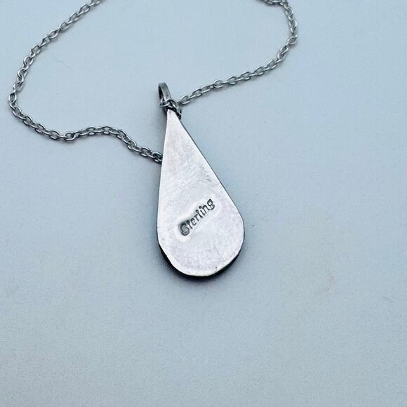 Zuni Multi Stone & Sterling Silver Inlay Teardrop Pendant and Necklace - Picture 3 of 4